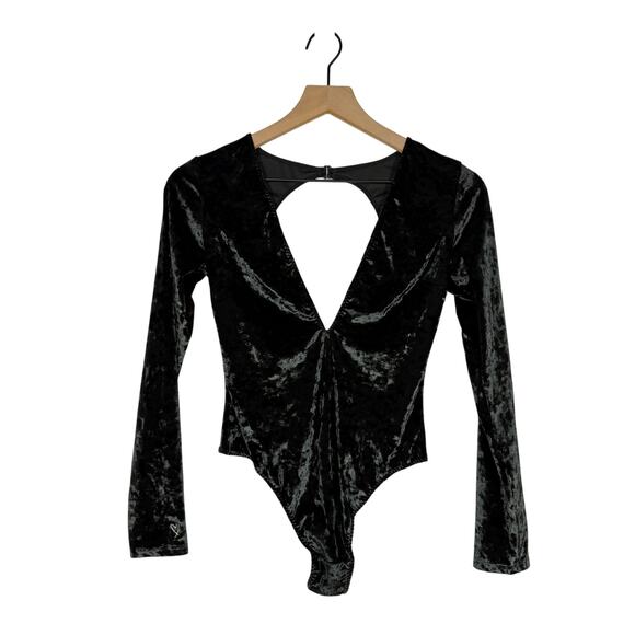 Victoria's Secret Velvet Bodysuit Size XS/S Dark Green Open Back V Neck Pull On - Picture 1 of 9